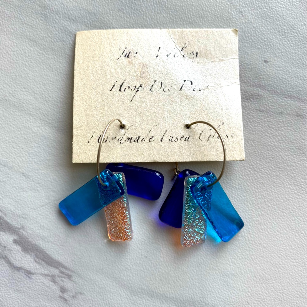 Earrings, handmade blue glass
